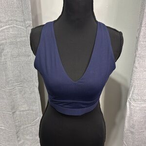 Fabletics Navy Blue Longline Sports Bra Crop Top Medium Strappy Back